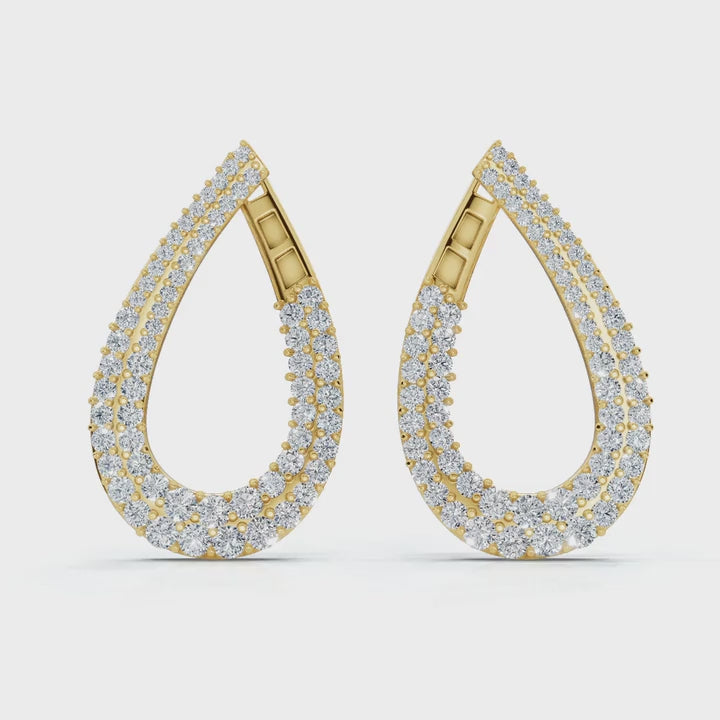 The Sovereign Twist: 3.93 CTW Architectural Infinity Teardrop Hoop Earrings 14K-18K Gold/Platinum