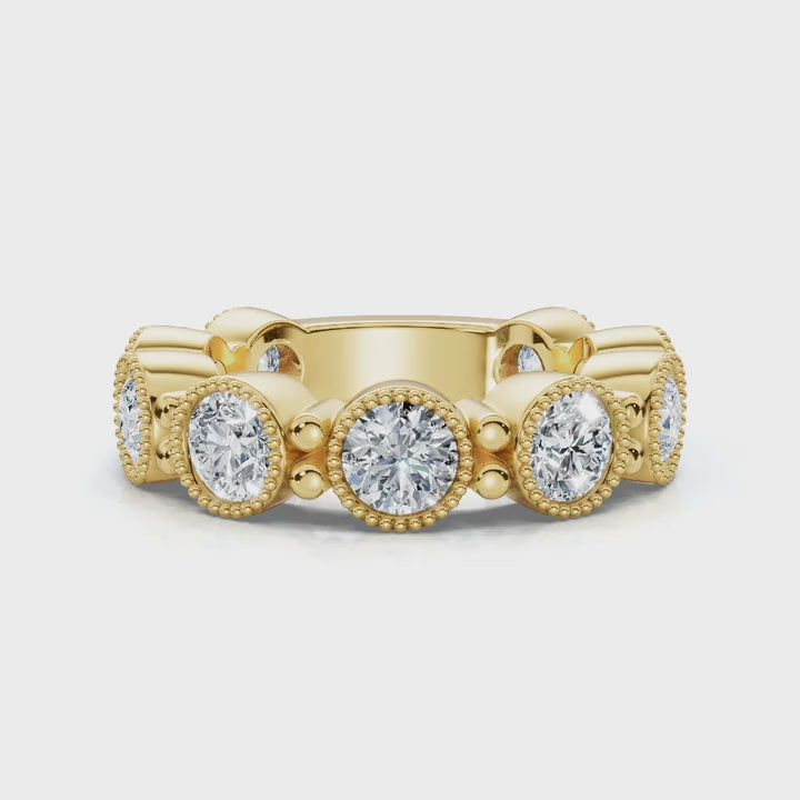 The Heirloom Halo: 2.25 CTW Milgrain Bezel Eternity Band in 14K Yellow Gold Ring