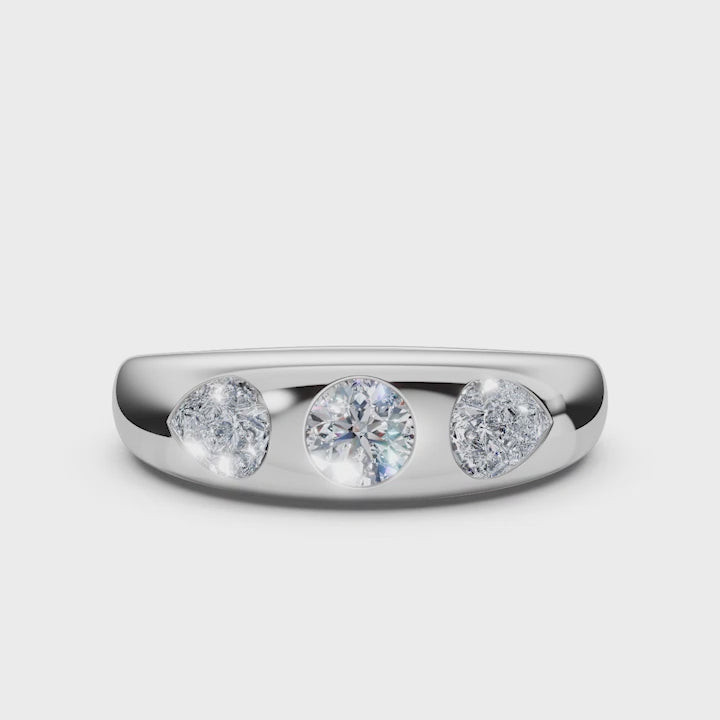 The Trinity Dome: Pear & Round Lab-Grown Diamond Flush Set Ring in Platinum