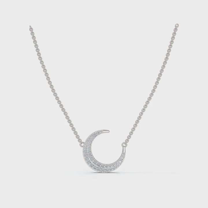 The Artemis Crescent: 0.50 CTW Micro-Pavé Diamond Stationary 14K-18K Gold/Platinum Necklace