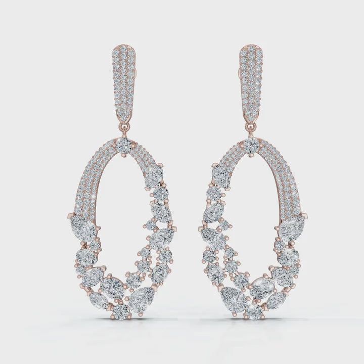 The Sovereign Asymmetric: 8.12 CTW Mixed-Cut Multi-Shape Oval Chandelier Earrings 14K-18K Gold/Platinum