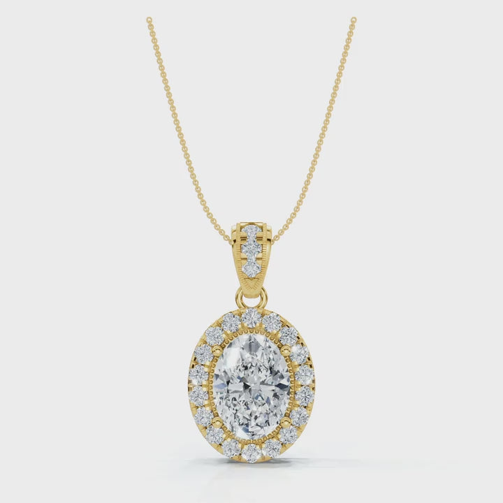 The Victoria Estate: 0.63 CTW Oval Halo & Ornate Tapered Bail Pendant 14K-18K Gold/Platinum