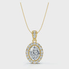 The Victoria Estate: 0.63 CTW Oval Halo & Ornate Tapered Bail Pendant 14K-18K Gold/Platinum