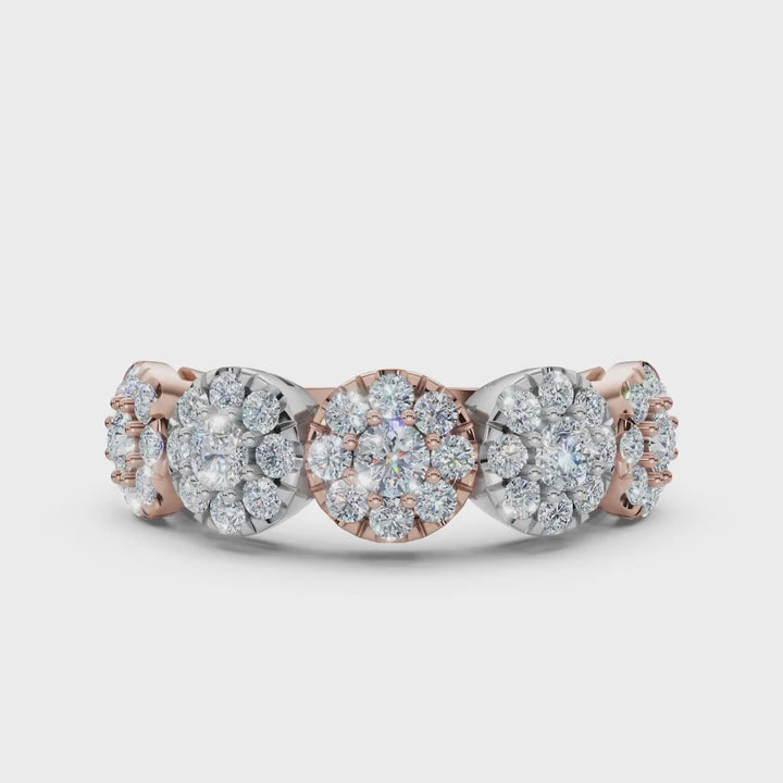 The Stella Band: 0.98 CTW Round Brilliant Lab-Grown Diamond Five-Cluster Ring in 14K Two-Tone Rose & White Gold