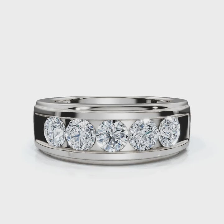 The Vanguard: 0.95 CTW Five-Stone Channel-Set Diamond Band in 14K White Gold Ring