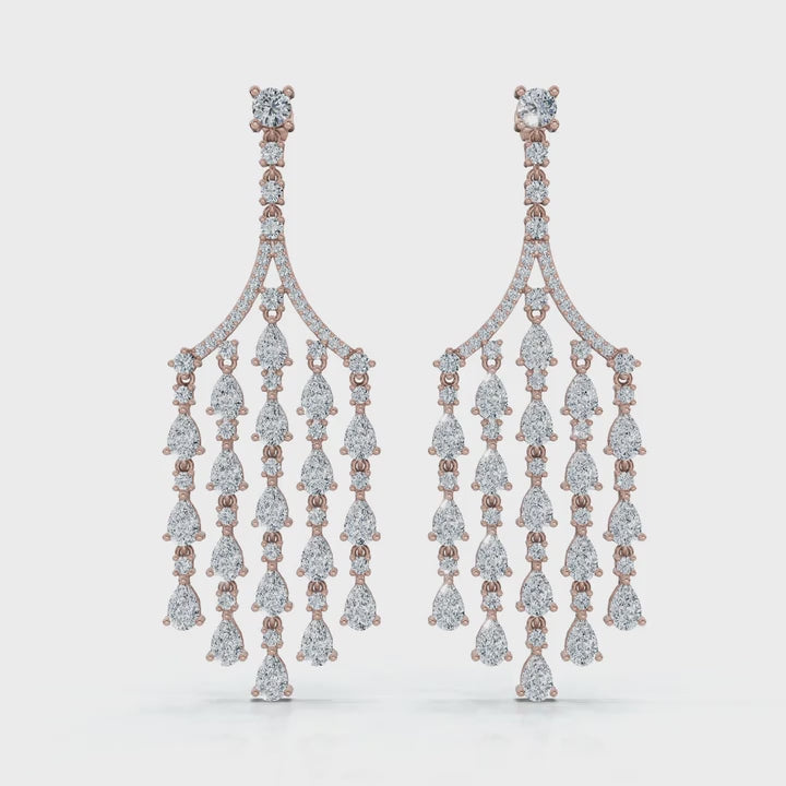 The Raindance Chandelier: 10.63 CTW Pear-Cut Waterfall Fringe Drop Earrings 14K-18K Gold/Platinum