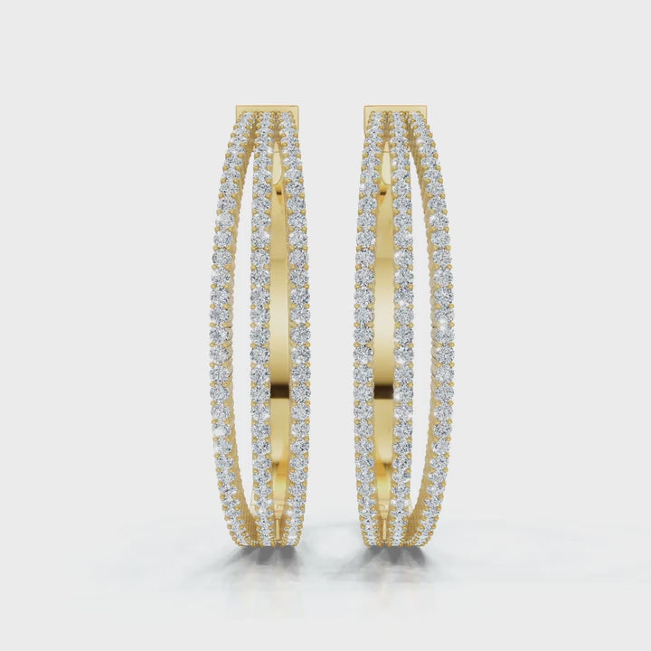 The Trinity Hoop: 1.72 - 2.50 CTW Triple-Row Lab-Grown Diamond Statement Hoops 14K-18K Gold/Platinum