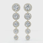 The Sovereign Cascade: 11.77 CTW Graduated Round Brilliant Halo Drop Earrings 14K-18K Gold/Platinum