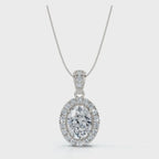 The Victoria Estate: 0.63 CTW Oval Halo & Ornate Tapered Bail Pendant 14K-18K Gold/Platinum