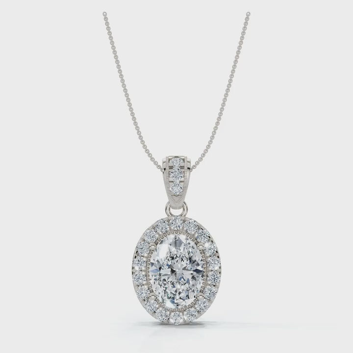 The Victoria Estate: 0.63 CTW Oval Halo & Ornate Tapered Bail Pendant 14K-18K Gold/Platinum