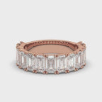 The Empress Cascade: 3.77 CTW Emerald-Cut Diamond Shared-Prong Band in 14K Rose Gold Ring