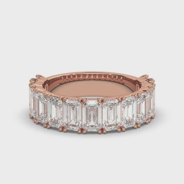 The Empress Cascade: 3.77 CTW Emerald-Cut Diamond Shared-Prong Band in 14K Rose Gold Ring