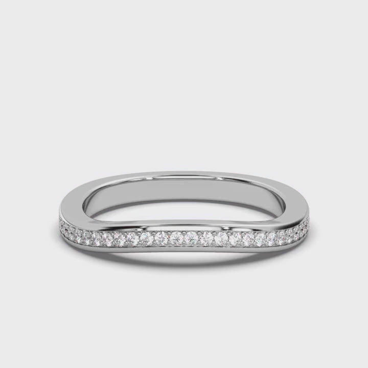 The Contour Ribbon: 0.12 CTW Curved Pavé Diamond Wedding Band 14K-18K Gold/Platinum Ring
