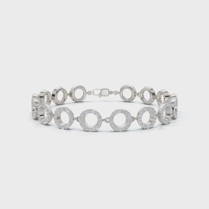 The Orbit Link: 1.53 CTW Open-Circle Diamond Halo Bracelet 14K-18K Gold/Platinum Band
