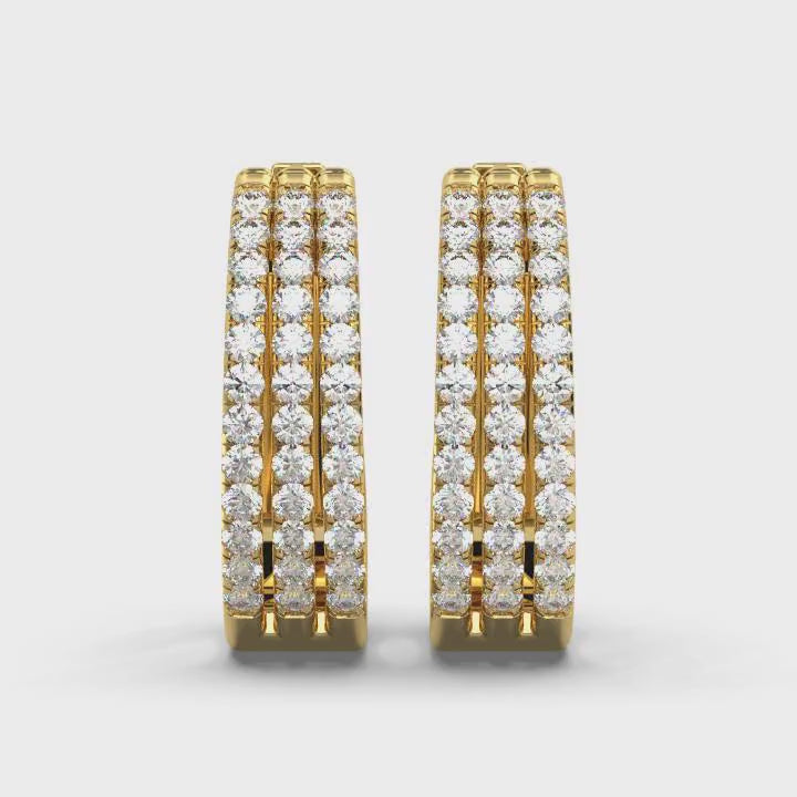 The Empress Triple-Row: 1.22 CTW Lab-Grown Diamond Pavé Huggie Hoops 14K-18K Gold/Platinum