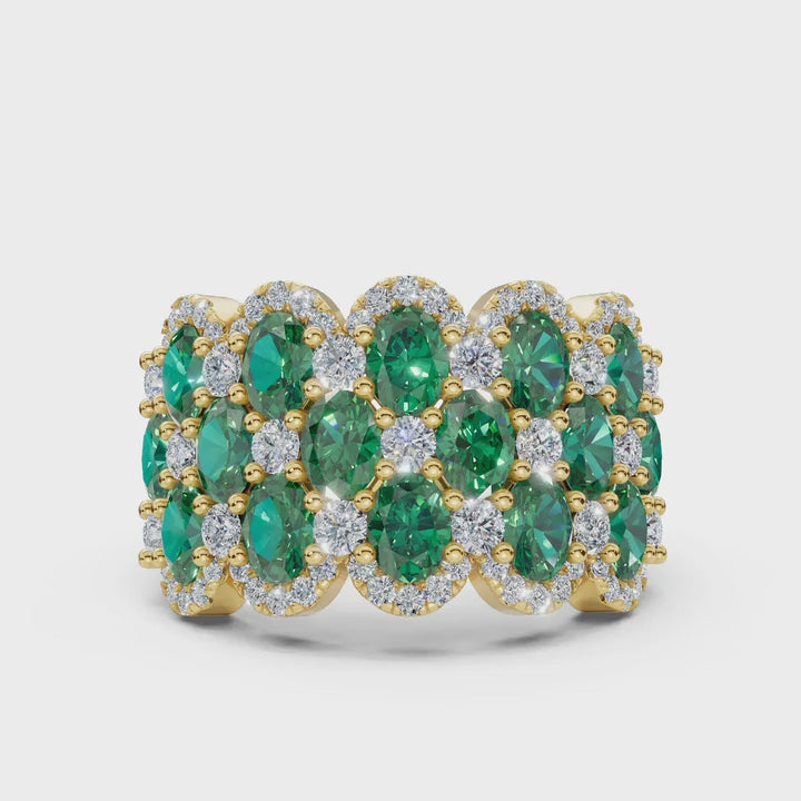 The Empress Mosaic: 2.84 CTW Fancy Vivid Green and White Diamond Statement Band in 14K Yellow Gold Ring