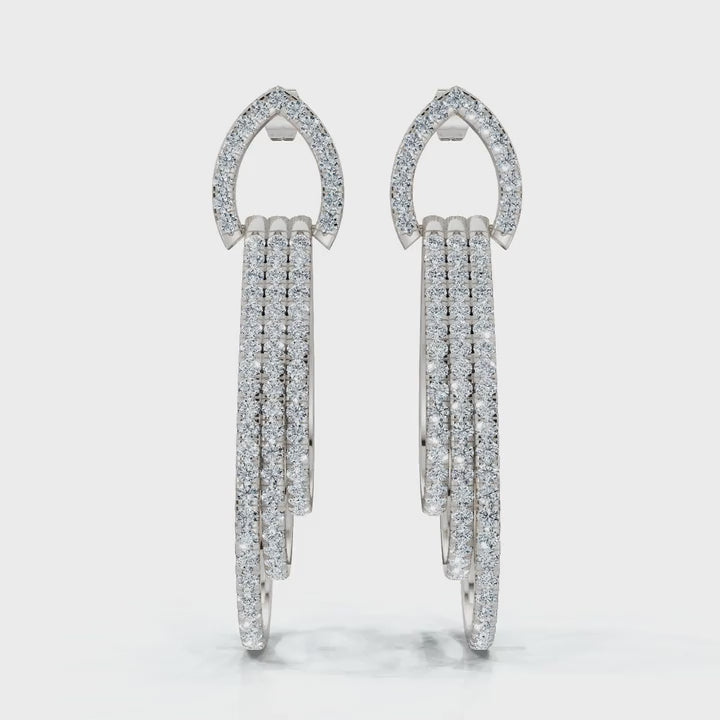 The Sovereign Cascade: 2.65 CTW Triple-Nested Teardrop Drop Earrings 14-18K Gold/Platinum