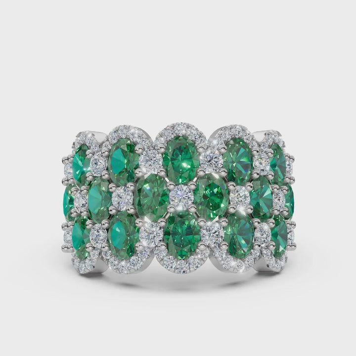 2.84 CTW Fancy Vivid Green and White Diamond Statement Band in Platinum Ring