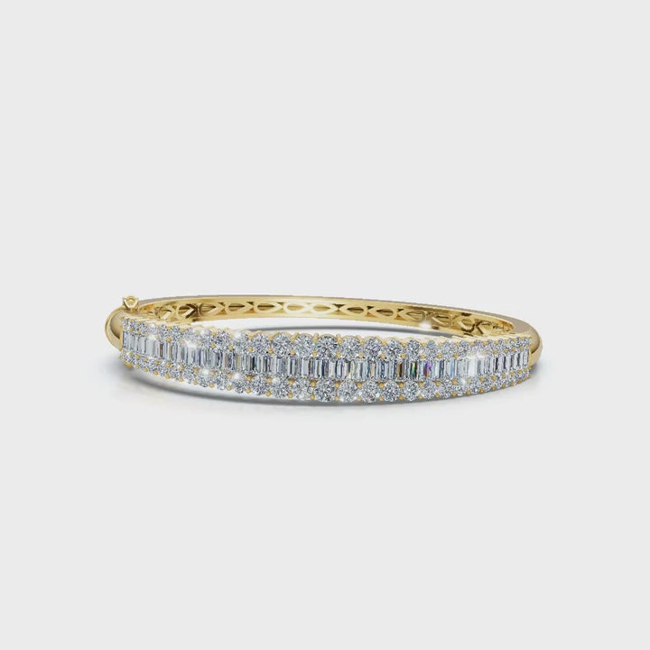 The Grand Palace: 7.93 CTW Baguette & Round Diamond Triple-Row Bangle 14K Gold/Platinum