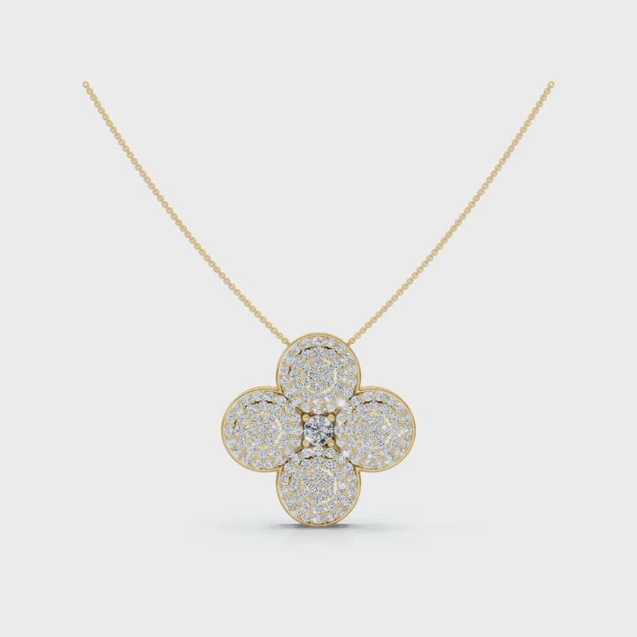 The Lucky Clover: 0.75 CTW Micro-Pave Diamond Statement Pendant 14K-18K Gold/Platinum Necklace