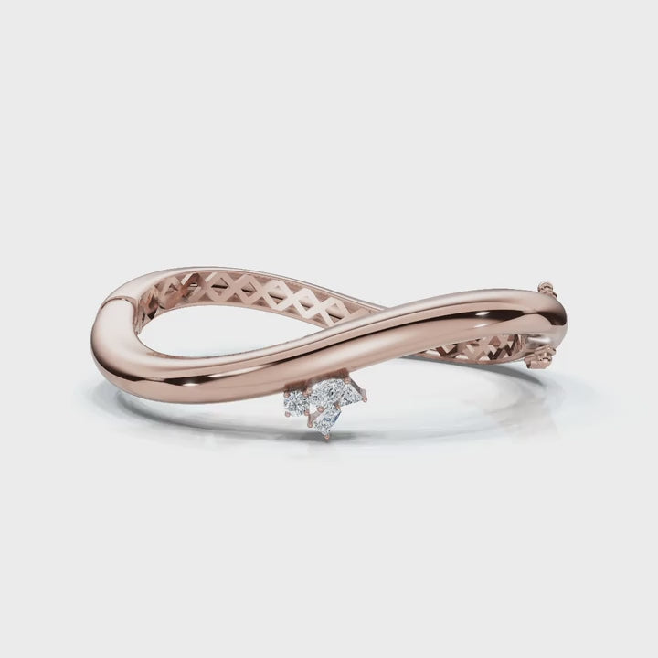 The Continuum Wave: Asymmetric Multi-Shape 0.50 CTW Diamond Ribbon Bangle 14K-18K Gold/Platinum