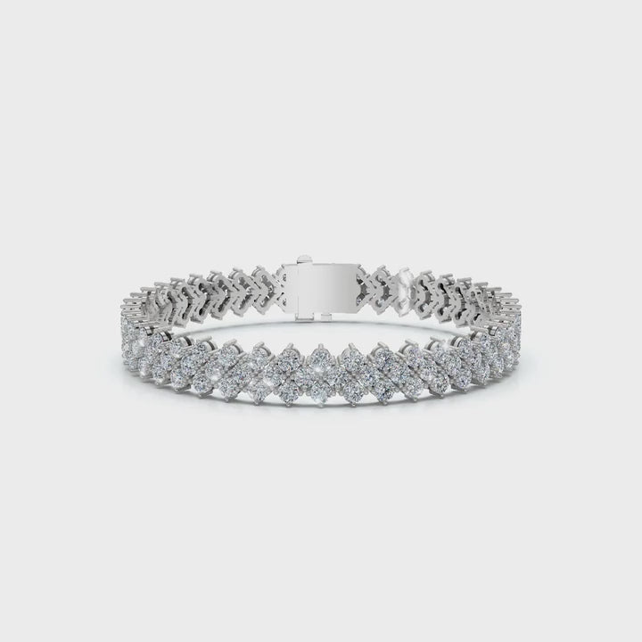 The Royal Lattice: 10.24 CTW Staggered Double-Row Diamond Tennis Bracelet 14K-18K Gold/Platinum