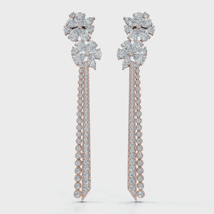 The Blossom Stiletto Max: 8.42 CTW Multi-Shape Floral Tassel Drop Earrings 14K-18K Gold/Platinum
