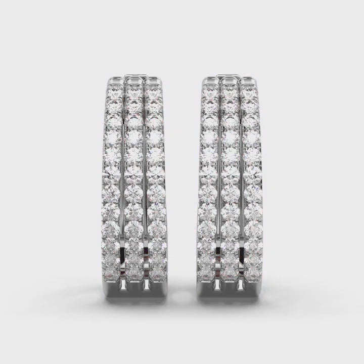 The Empress Triple-Row: 1.22 CTW Lab-Grown Diamond Pavé Huggie Hoops 14K-18K Gold/Platinum