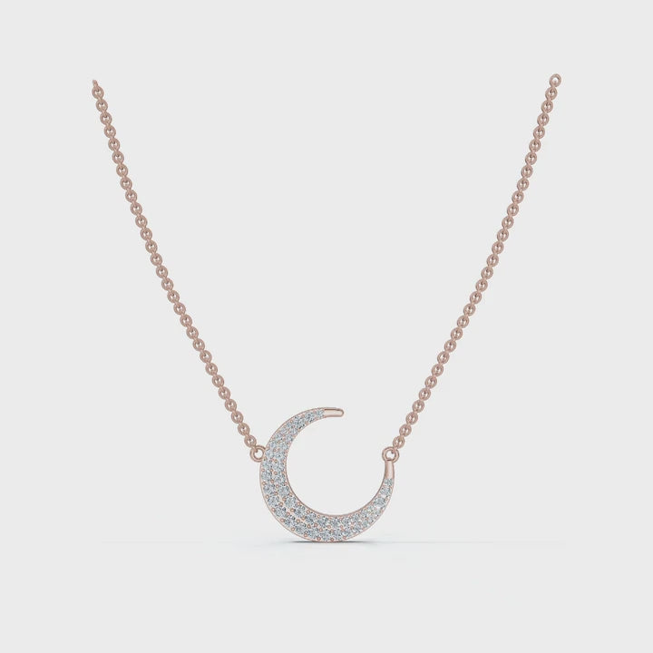The Artemis Crescent: 0.50 CTW Micro-Pavé Diamond Stationary 14K-18K Gold/Platinum Necklace