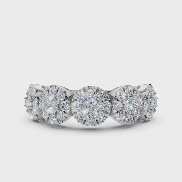 The Stella Band: 0.98 CTW Round Brilliant Lab-Grown Diamond Five-Cluster Ring in 14K White Gold