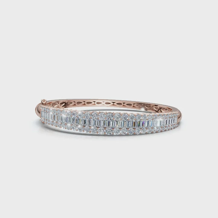 The Grand Palace: 7.93 CTW Baguette & Round Diamond Triple-Row Bangle 14K Gold/Platinum