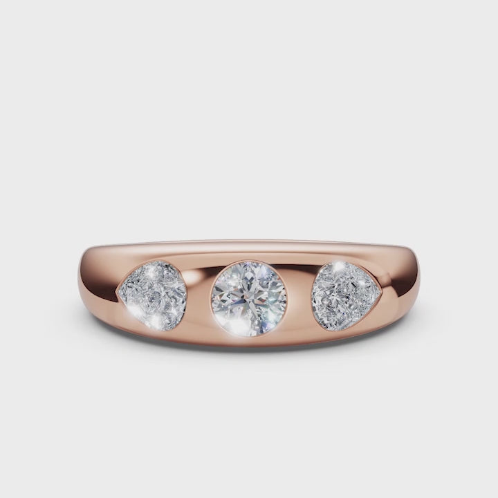 The Trinity Dome: Pear & Round Lab-Grown Diamond Flush Set Ring in 14K Rose Gold 1 CWT