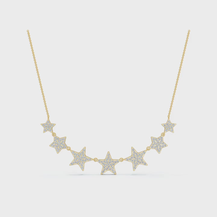 The Celeste Necklace: 0.64 CTW Seven-Star Pavé Lab-Grown Diamond Curved Bib Gold/Platinum Necklace
