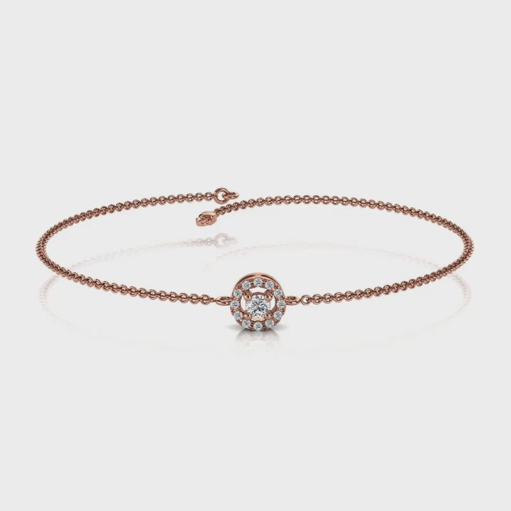 The Aura Halo: 0.17 CTW Floating Round Lab-Grown Diamond Halo Chain Bracelet 14K Gold