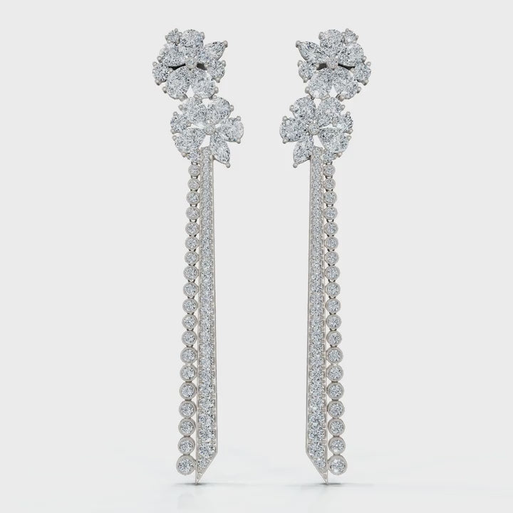 The Blossom Stiletto Max: 8.42 CTW Multi-Shape Floral Tassel Drop Earrings 14K-18K Gold/Platinum