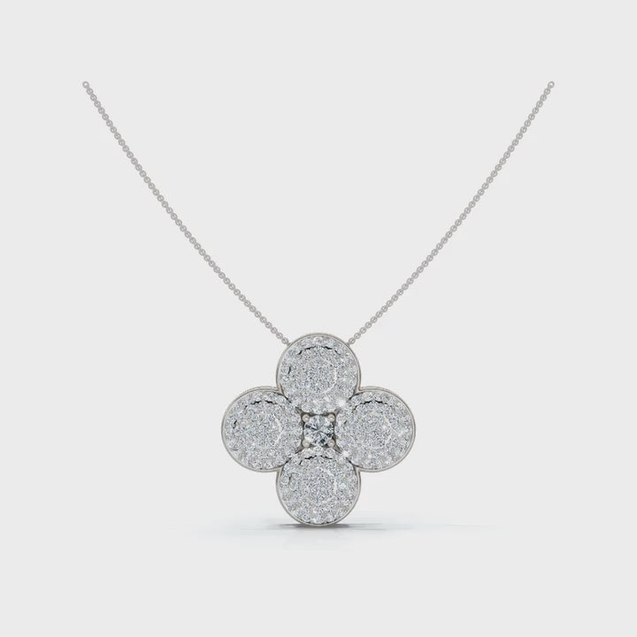 The Lucky Clover: 0.75 CTW Micro-Pave Diamond Statement Pendant 14K-18K Gold/Platinum Necklace