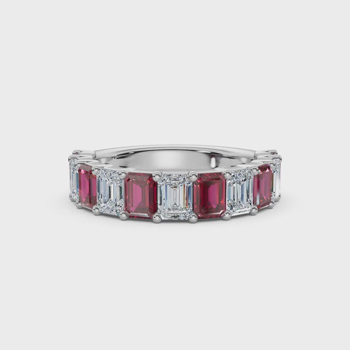 The Paradigm Band: Alternating Pink & White Emerald-Cut 2.2 CWT Diamond Ring in 18K White Gold