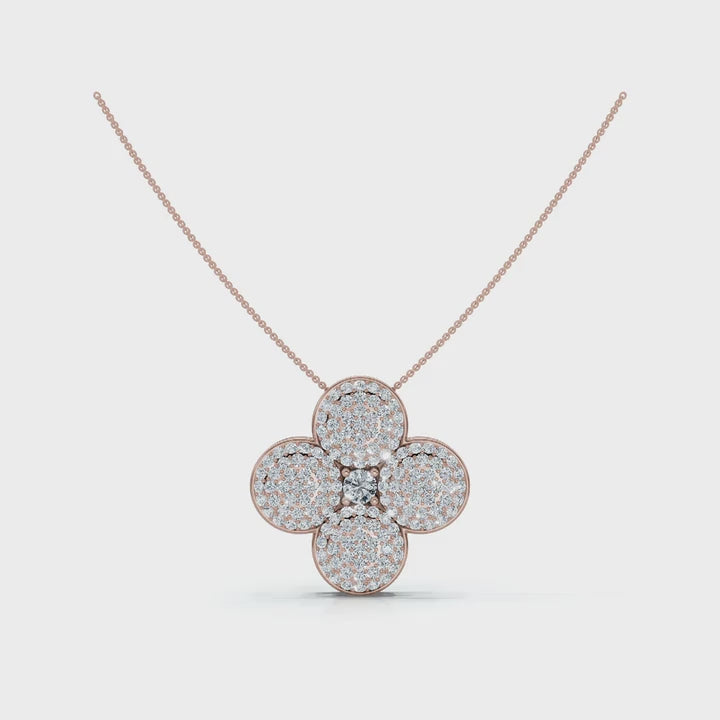The Lucky Clover: 0.75 CTW Micro-Pave Diamond Statement Pendant 14K-18K Gold/Platinum Necklace