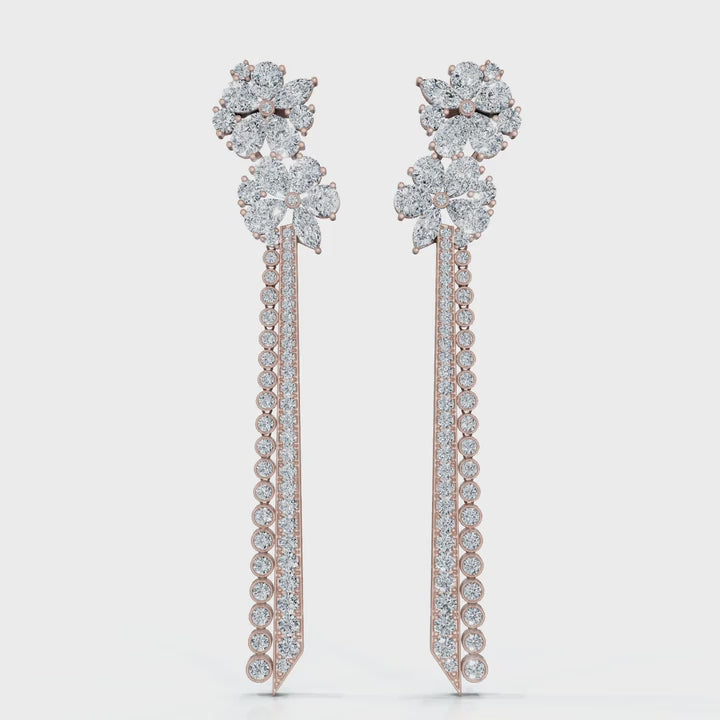 The Blossom Stiletto: 6.64 CTW Multi-Shape Floral Tassel Drop Earrings 14K-18K Gold/Platinum