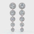 The Sovereign Cascade: 11.77 CTW Graduated Round Brilliant Halo Drop Earrings 14K-18K Gold/Platinum