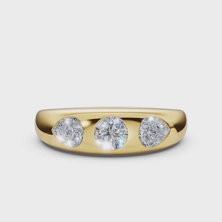 The Trinity Dome: Pear & Round Lab-Grown Diamond Flush Set Ring in 14K Yellow Gold