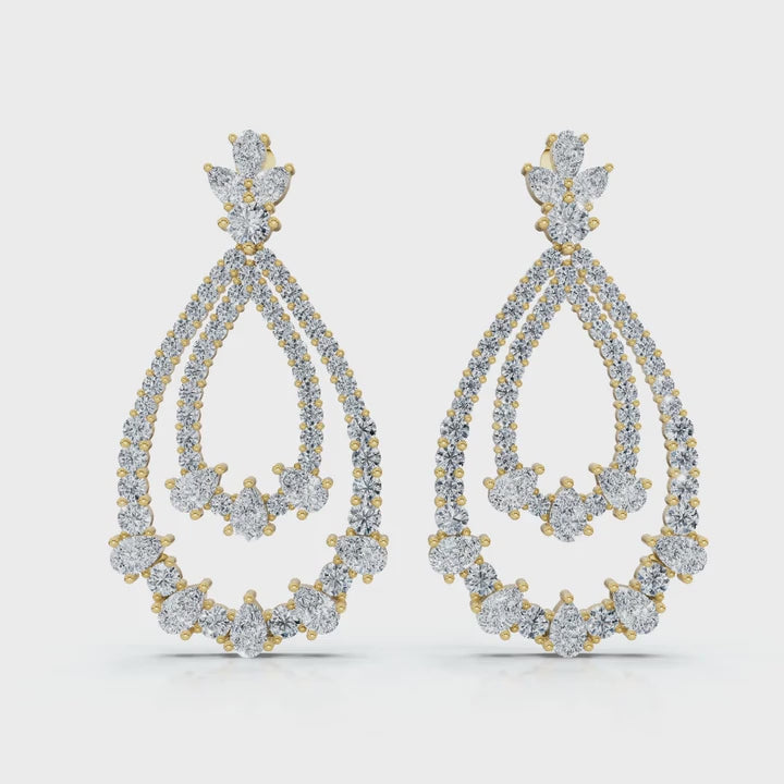 The Sovereign Pear: 8.36 CTW Double-Teardrop Chandelier Lab-Grown Diamond Earrings 14K-18K Diamond/Platinum