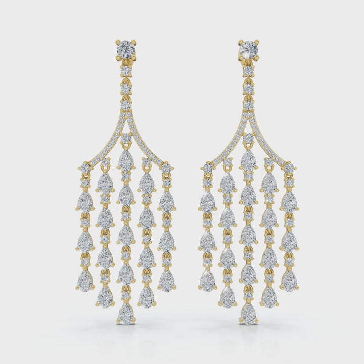 The Raindance Chandelier: 10.63 CTW Pear-Cut Waterfall Fringe Drop Earrings 14K-18K Gold/Platinum