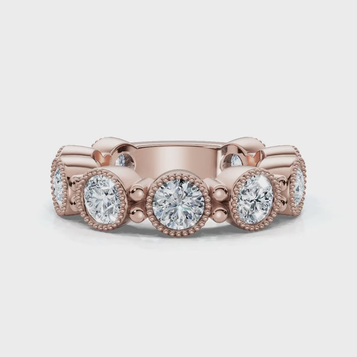 The Heirloom Halo: 2.25 CTW Milgrain Bezel Eternity Band in 14K Rose Gold Ring