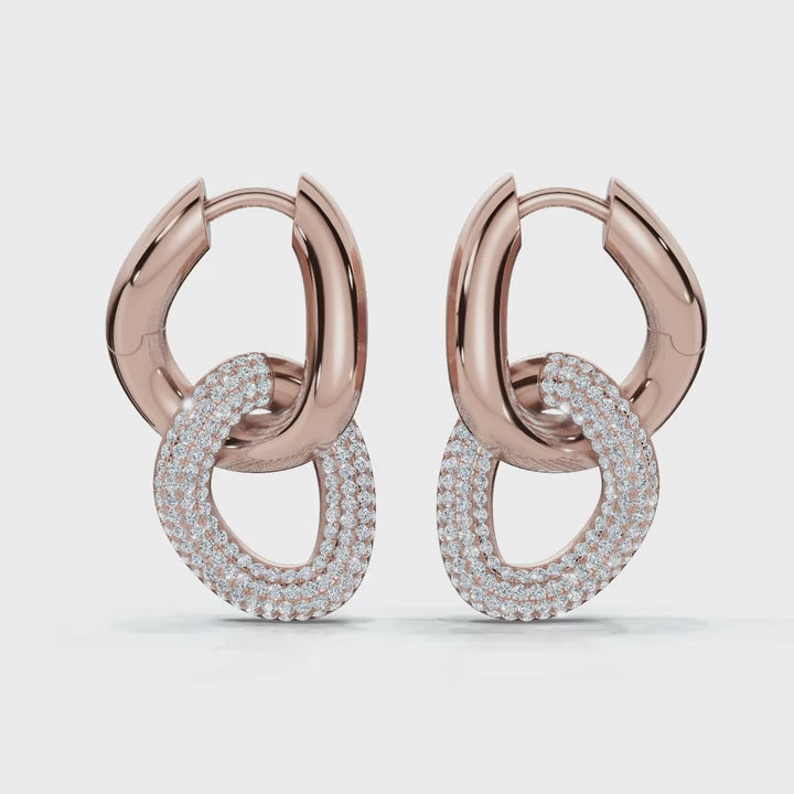 The Sovereign Interlock: 1.26 CTW Sculptural Pavé Link Huggie Drop Earrings 14K-18K Gold/Platinum