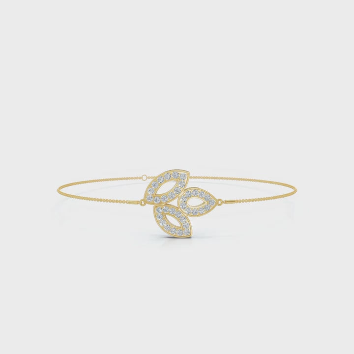 The Ivy Charm: 0.28 CTW Triple-Leaf Pavé Lab-Grown Diamond Chain Bracelet 14K-18K Gold/Platinum