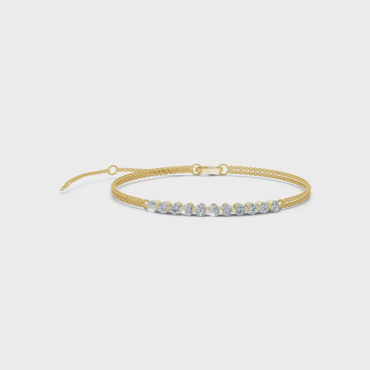 The Stella Arc: 0.88 CTW Round Lab-Grown Diamond Multi-Strand Adjustable Bar Bracelet Gold/Platinum
