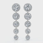 The Sovereign Cascade: 11.77 CTW Graduated Round Brilliant Halo Drop Earrings 14K-18K Gold/Platinum