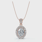The Victoria Estate: 0.63 CTW Oval Halo & Ornate Tapered Bail Pendant 14K-18K Gold/Platinum