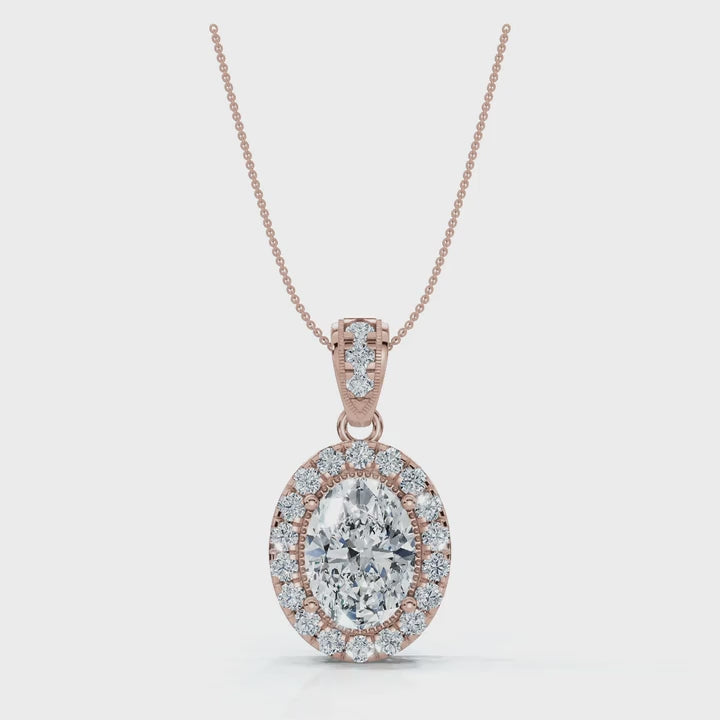 The Victoria Estate: 0.63 CTW Oval Halo & Ornate Tapered Bail Pendant 14K-18K Gold/Platinum